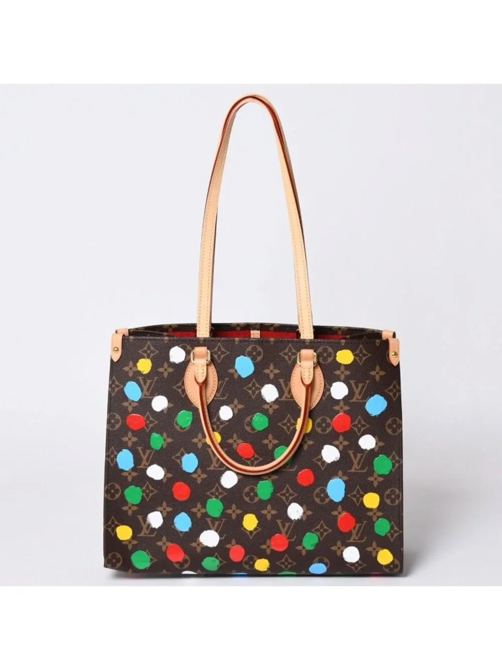 Louis Vuitton On The Go MM Yayoi Kusama Shoulder Bag 2-Way Leather Monogram